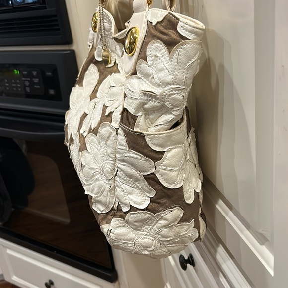 Like NEW! VINTAGE BIG Buddha Expresso brown w/ White Abstract flowers Bag - Picture 6 of 13